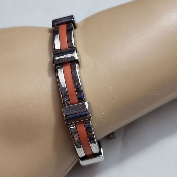 PIATELLA, NEW, MEN'S STAINLESS-STEEL BRACELET WITH ORANGE LINE DESIGN - Picture 1 of 6